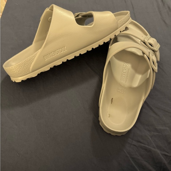 Birkenstock Shoes - Birkenstock Light Gray Slide Sandals